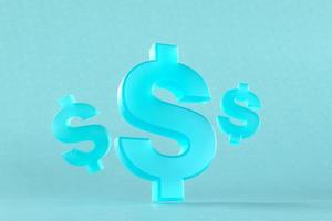 3D rendering of dollar icons in blue photo