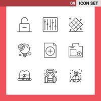 User Interface Pack of 9 Basic Outlines of solution seo music idea play Editable Vector Design Elements