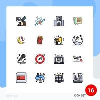 16 Universal Flat Color Filled Lines Set for Web and Mobile Applications number telephone space travelling journey Editable Creative Vector Design Elements