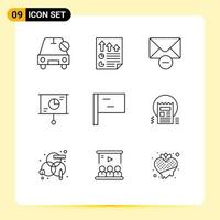 Pictogram Set of 9 Simple Outlines of flag strategy page presentation message Editable Vector Design Elements