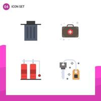 Set of 4 Vector Flat Icons on Grid for delete vacation user doctor key Editable Vector Design Elements