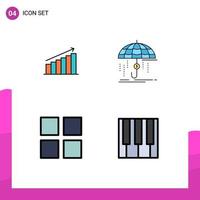 Filledline Flat Color Pack of 4 Universal Symbols of analysis insurance business statistics protection Editable Vector Design Elements