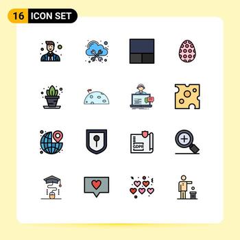 16 Universal Flat Color Filled Lines Set for Web and Mobile Applications planet living grid home easter egg Editable Creative Vector Design Elements