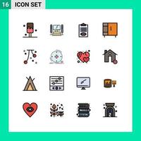 16 Universal Flat Color Filled Line Signs Symbols of cherry wardrobe delivery home appliances furniture Editable Creative Vector Design Elements