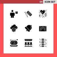 conjunto de 9 iconos de interfaz de usuario modernos símbolos signos para tecnología de campana tratamiento equipo celebración elementos de diseño vectorial editables vector