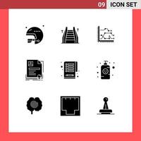 Pack of 9 creative Solid Glyphs of agreement badge analytics contract graph Editable Vector Design Elements