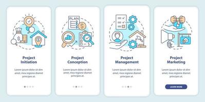 desarrollando proyectos inmobiliarios incorporando la pantalla de la aplicación móvil. tutorial 4 pasos instrucciones gráficas editables con conceptos lineales. interfaz de usuario, ux, plantilla de interfaz gráfica de usuario. vector