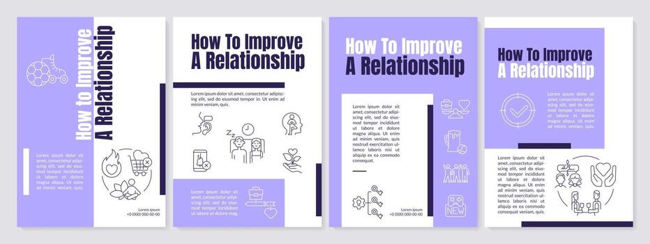Strengthening relationship purple brochure template. Healthy boundaries. Leaflet design with linear icons. Editable 4 vector layouts for presentation, annual reports.