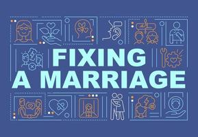 Solving marital problems word concepts dark blue banner. Counseling. Infographics with editable icons on color background. Isolated typography. Vector illustration with text.