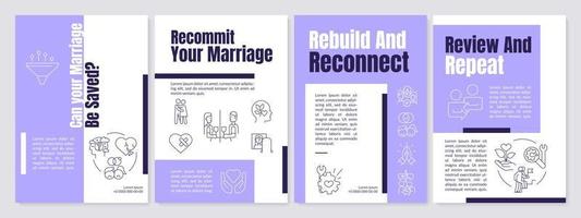 Save marriage from total collapse purple brochure template. Review, repeat. Leaflet design with linear icons. Editable 4 vector layouts for presentation, annual reports.
