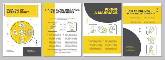 Problem-solving in relationship brochure template. Long distance. Leaflet design with linear icons. Editable 4 vector layouts for presentation, annual reports.