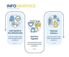 mantener viva la chispa en la plantilla infográfica de rectángulo de relación. visualización de datos con 3 pasos. gráfico de información de línea de tiempo editable. diseño de flujo de trabajo con iconos de línea. vector