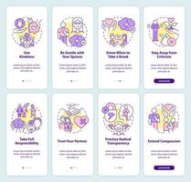 Fixing relationship and marriage onboarding mobile app screen set. Walkthrough 4 steps editable graphic instructions with linear concepts. UI, UX, GUI template. vector