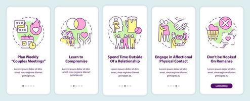 Fixing relationship when living together onboarding mobile app screen. Walkthrough 5 steps editable graphic instructions with linear concepts. UI, UX, GUI template. vector