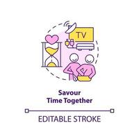 Savour time together concept icon. How to save relationship abstract idea thin line illustration. Married couple. Isolated outline drawing. Editable stroke. vector