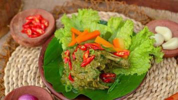 duck food with green chili complete with spices photo