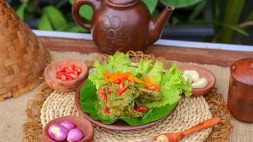 duck food with green chili complete with spices photo