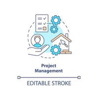 icono del concepto de gestión de proyectos. trabajos de construcción. desarrollo inmobiliario idea abstracta ilustración de línea delgada. dibujo de contorno aislado. trazo editable. vector