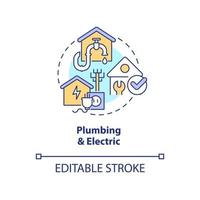 Plumbing and electric concept icon. Communication installing. Phase of home building abstract idea thin line illustration. Isolated outline drawing. Editable stroke. vector