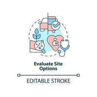 Evaluate site options concept icon. Environment control. Housing development tip abstract idea thin line illustration. Isolated outline drawing. Editable stroke. vector