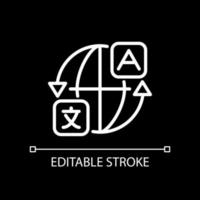 Machine translation software white linear icon for dark theme. Localization service. Professional interpreters. Thin line illustration. Isolated symbol for night mode. Editable stroke. vector
