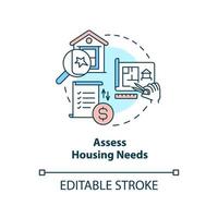 evaluar el icono del concepto de necesidades de vivienda. chequeo de propiedad. sugerencia para el desarrollo del hogar idea abstracta ilustración de línea delgada. dibujo de contorno aislado. trazo editable. vector