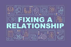 Repairing damaged relationship word concepts dark purple banner. Infographics with editable icons on color background. Isolated typography. Vector illustration with text.