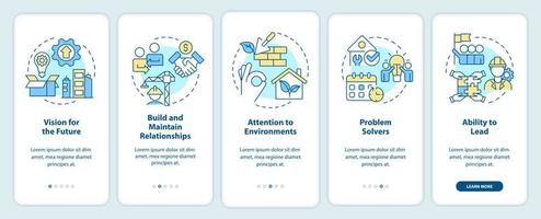 Good housing developer characteristics onboarding mobile app screen. Walkthrough 5 steps editable graphic instructions with linear concepts. UI, UX, GUI template. vector