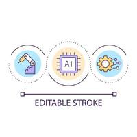 Artificial intelligence in manufacture loop concept icon. Digitalization of industry. Machinery abstract idea thin line illustration. Isolated outline drawing. Editable stroke. vector