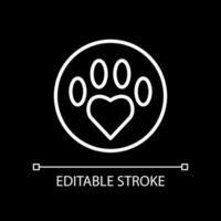 Animal hospital white linear icon for dark theme. Keep pet healthy. Care for animals in shelter. Volunteering. Thin line illustration. Isolated symbol for night mode. Editable stroke. vector