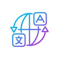 Machine translation software gradient linear vector icon. Localization service. Professional translators, interpreters. Thin line color symbol. Modern style pictogram. Vector isolated outline drawing