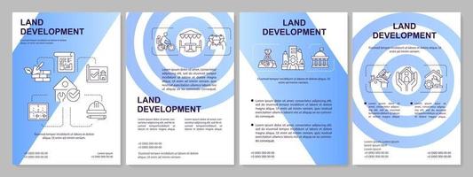 Land development process blue gradient brochure template. Improvement. Leaflet design with linear icons. 4 vector layouts for presentation, annual reports.