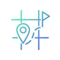 Searching for destination on map gradient linear vector icon. Location tracking. Real-time monitoring. Navigation. Thin line color symbol. Modern style pictogram. Vector isolated outline drawing