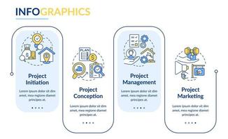 desarrollo de plantilla infográfica de rectángulo de proyectos inmobiliarios. visualización de datos con 4 pasos. gráfico de información de línea de tiempo editable. diseño de flujo de trabajo con iconos de línea. vector