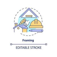 Framing concept icon. House carcass and roof. Phase of home building abstract idea thin line illustration. Isolated outline drawing. Editable stroke. vector