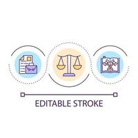 icono de concepto de bucle de regulación de ley. ventajas del sistema de jurisdicción. autoridad de justicia y seguridad idea abstracta ilustración de línea delgada. dibujo de contorno aislado. trazo editable. vector