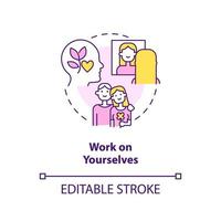Work on yourselves concept icon. How to save relationship abstract idea thin line illustration. Self esteem and love. Isolated outline drawing. Editable stroke.