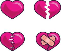 Set of vector broken hearts