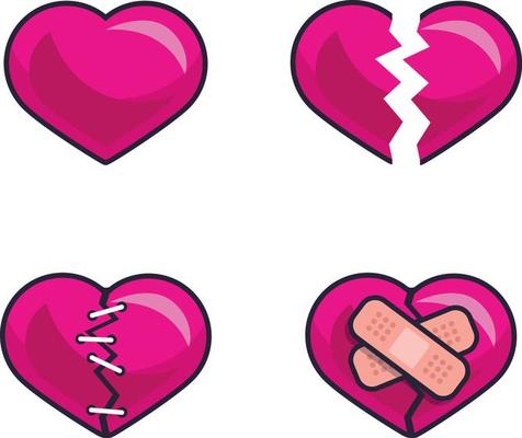 Set of vector broken hearts