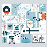 Calendario de adviento de navidad de color con objetos tradicionales ilustración vectorial vector