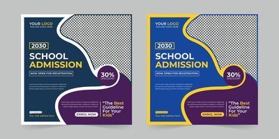 School admission digital marketing social media post, web banner promotion ads sales and discount banner vector template Design.