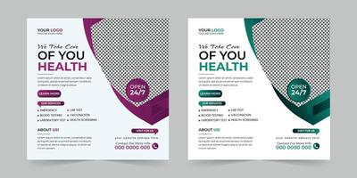 Medical healthcare square social media post, promotion web banner ads sales and discount banner vector template Design.