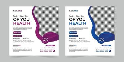 Medical healthcare square social media post, promotion web banner ads sales and discount banner vector template Design.