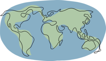 doodle carte du monde dessin continu à main levée. png