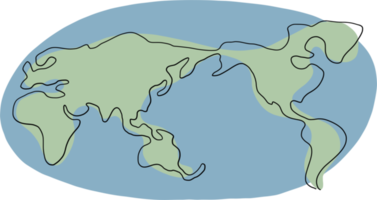 doodle carte du monde dessin continu à main levée. png