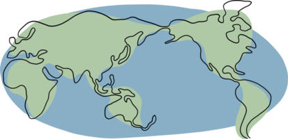 doodle carte du monde dessin continu à main levée. png