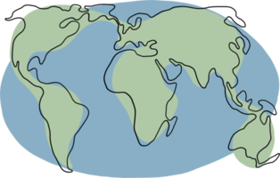 doodle carte du monde dessin continu à main levée. png