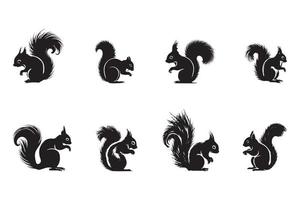 set of squirrels silhouette vector