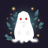 lindo fantasma en la noche con pequeños puntos de luz y hojas vector