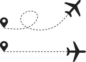 la trayectoria de vuelo de la aeronave desde el punto de ubicación a lo largo de la línea punteada. ruta de vuelo desde un waypoint con la silueta de un avión vector